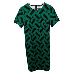 Trina Turk Green Black Geometric Bodycon Short Sleeve‎ Womens Dress Size Small